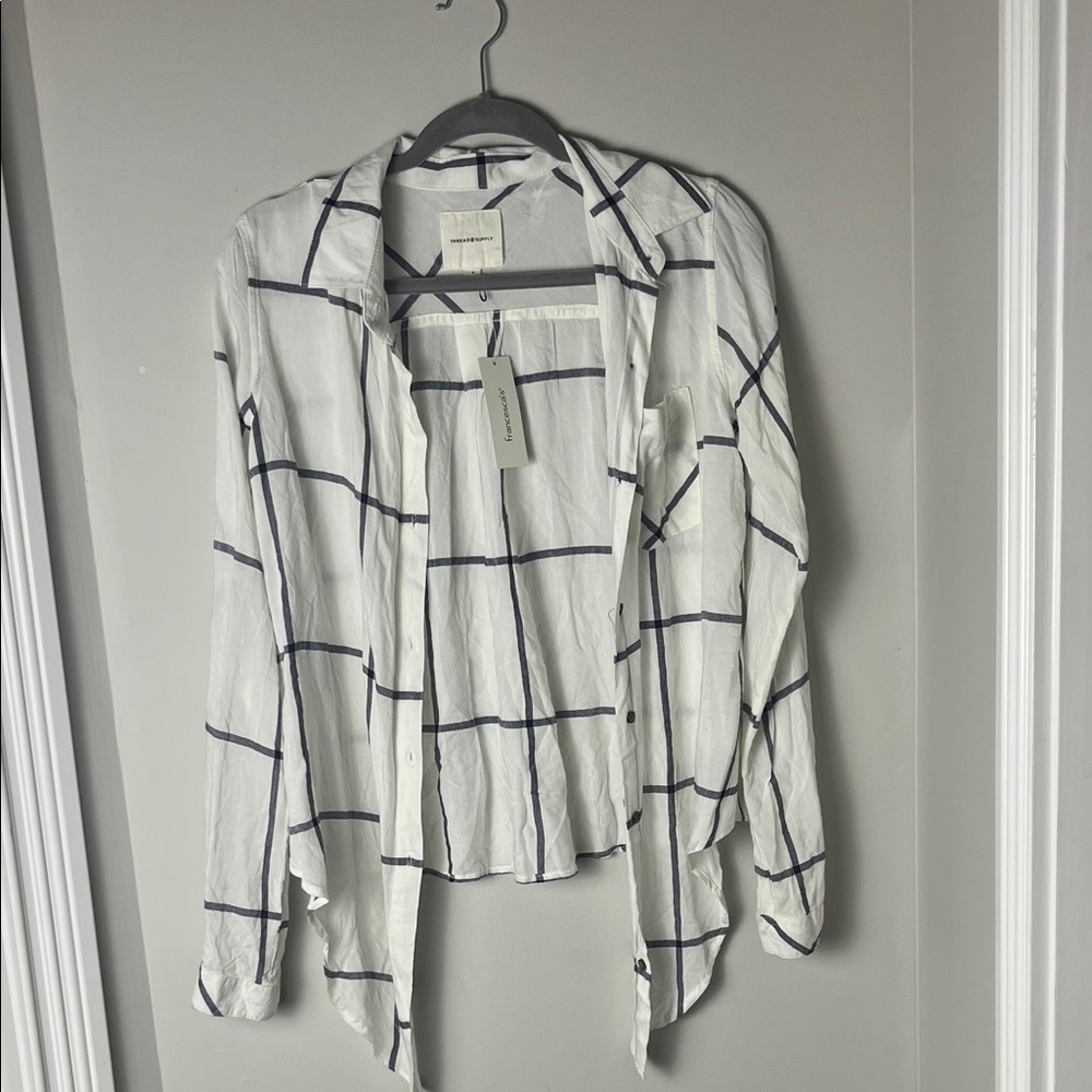 Thread & Supply White and Black Checkered Button Down Shirt